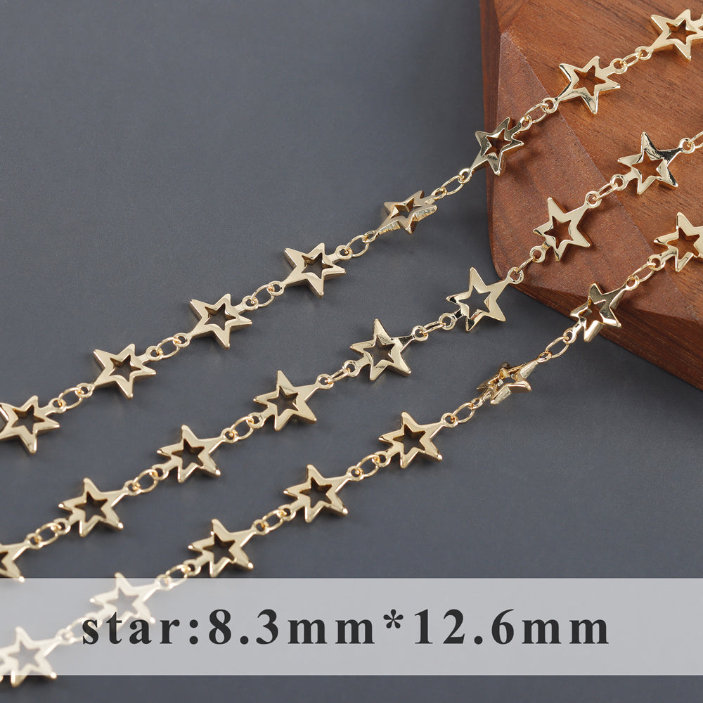 GUFEATHER C231,chain,18k gold plated,copper,pass REACH,nickel free,star moon chain,diy bracelet necklace,jewelry making,1m/lot