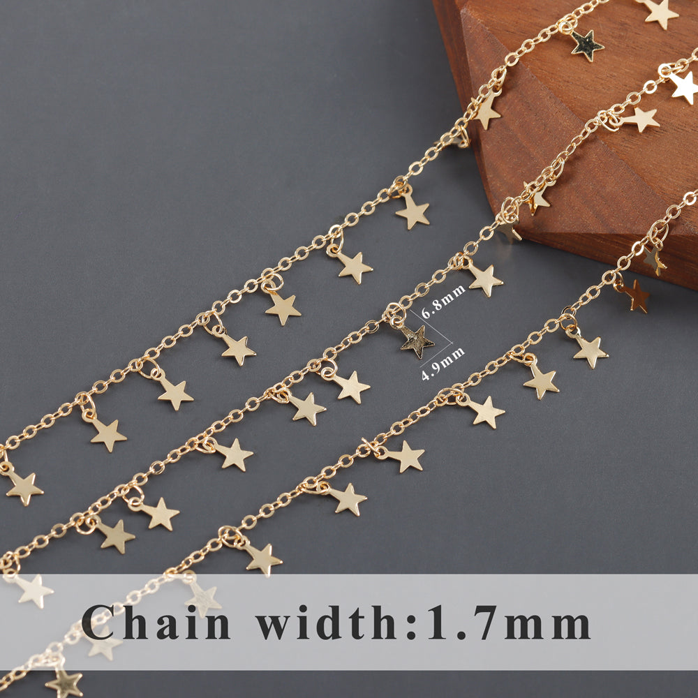 GUFEATHER C231,chain,18k gold plated,copper,pass REACH,nickel free,star moon chain,diy bracelet necklace,jewelry making,1m/lot