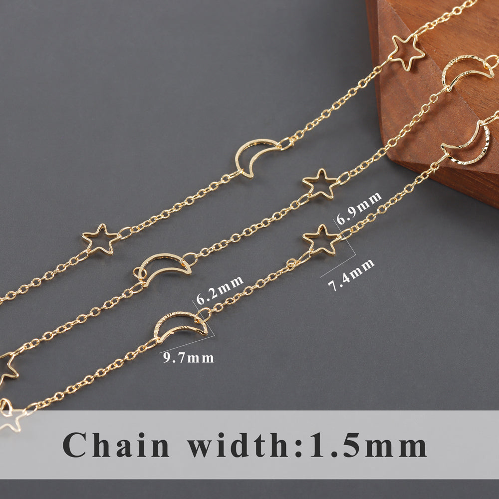 GUFEATHER C231,chain,18k gold plated,copper,pass REACH,nickel free,star moon chain,diy bracelet necklace,jewelry making,1m/lot