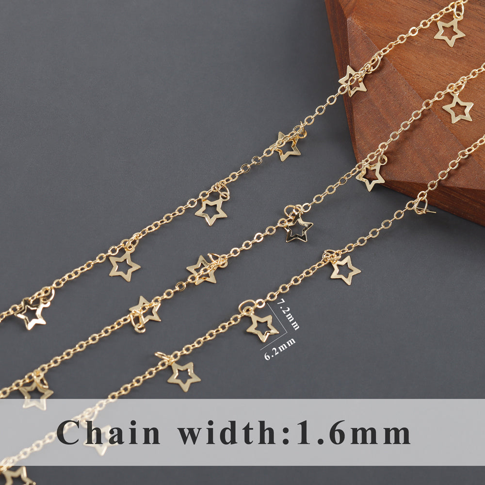 GUFEATHER C231,chain,18k gold plated,copper,pass REACH,nickel free,star moon chain,diy bracelet necklace,jewelry making,1m/lot