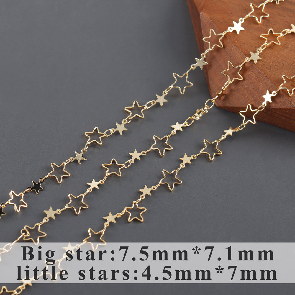 GUFEATHER C231,chain,18k gold plated,copper,pass REACH,nickel free,star moon chain,diy bracelet necklace,jewelry making,1m/lot