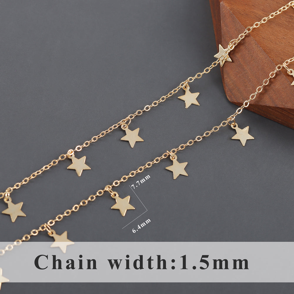 GUFEATHER C231,chain,18k gold plated,copper,pass REACH,nickel free,star moon chain,diy bracelet necklace,jewelry making,1m/lot