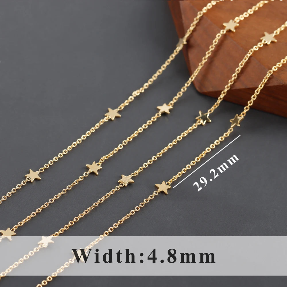 GUFEATHER C231,chain,18k gold plated,copper,pass REACH,nickel free,star moon chain,diy bracelet necklace,jewelry making,1m/lot