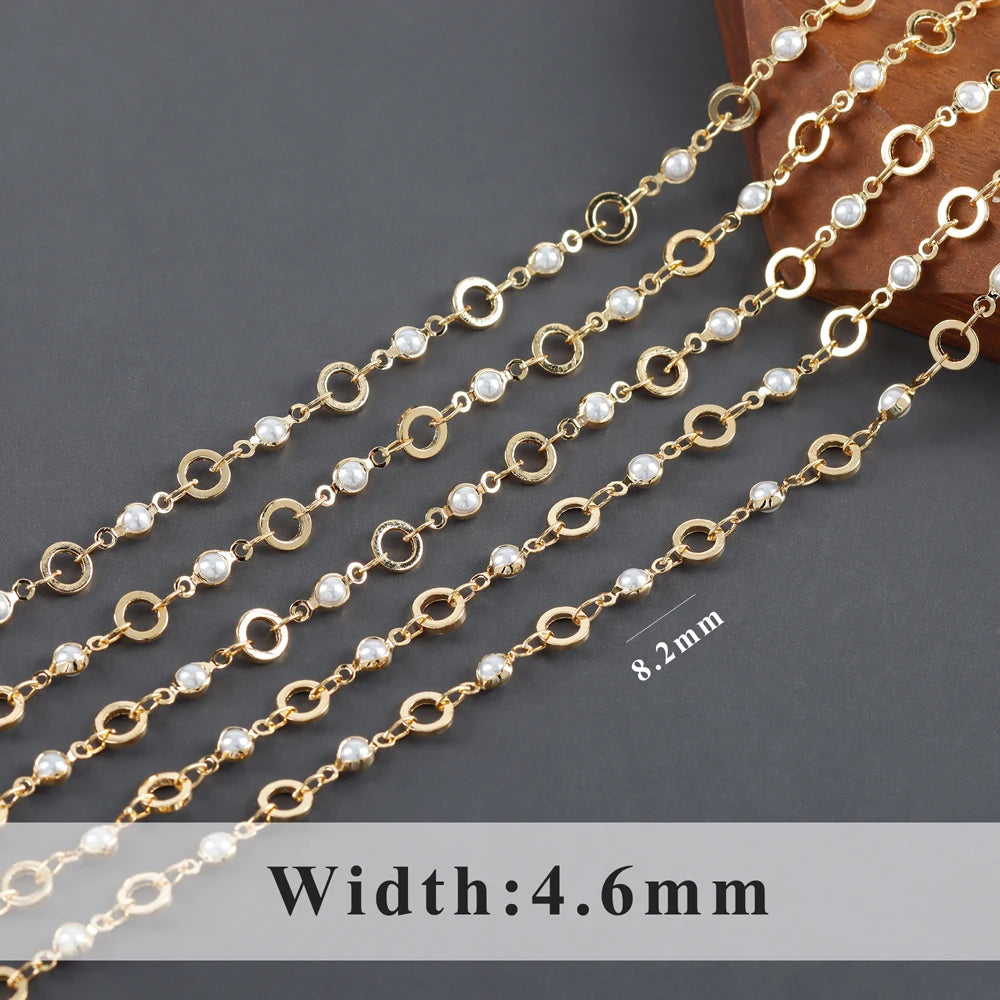 GUFEATHER C237,diy chain,pass REACH,nickel free,18k gold rhodium plated,copper,plastic pearl,diy necklace,jewelry making,1m/lot