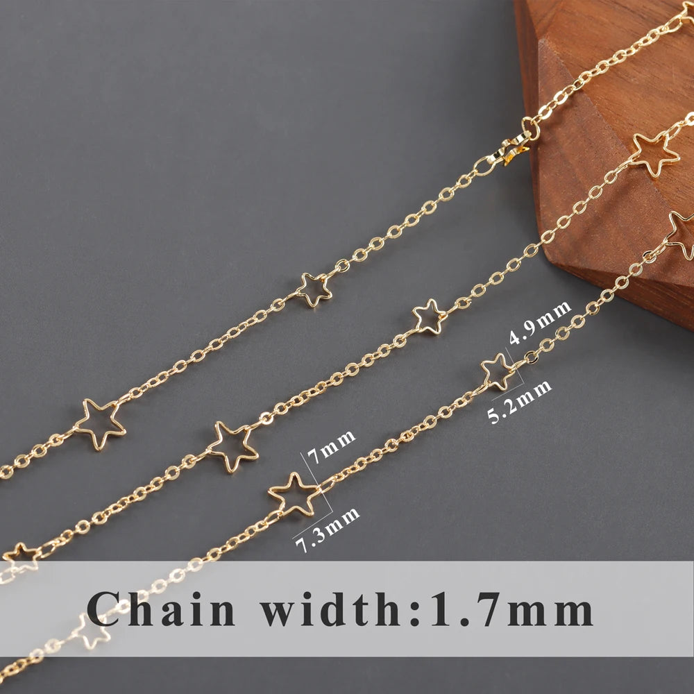 GUFEATHER C231,chain,18k gold plated,copper,pass REACH,nickel free,star moon chain,diy bracelet necklace,jewelry making,1m/lot