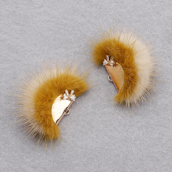 GUFEATHER M863,jewelry accessories,zircon,copper metal,hand made,real fur mink,fluffy ball,diy earings,jewelry making,6pcs/lot