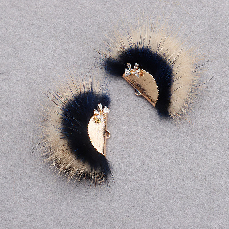 GUFEATHER M863,jewelry accessories,zircon,copper metal,hand made,real fur mink,fluffy ball,diy earings,jewelry making,6pcs/lot