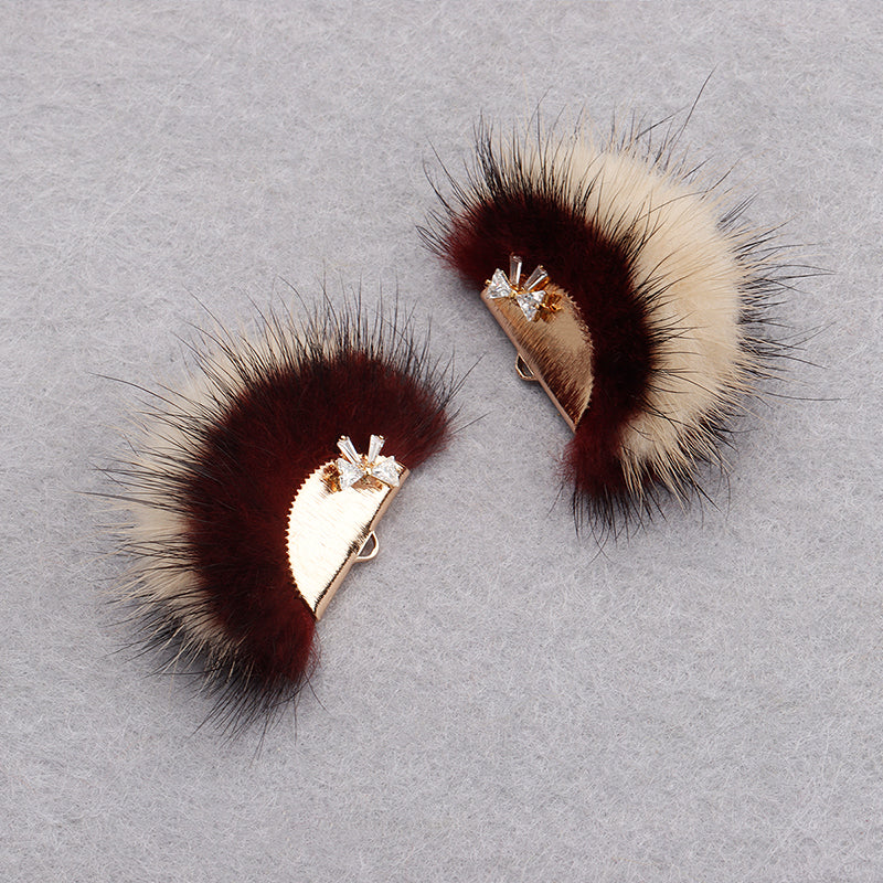 GUFEATHER M863,jewelry accessories,zircon,copper metal,hand made,real fur mink,fluffy ball,diy earings,jewelry making,6pcs/lot