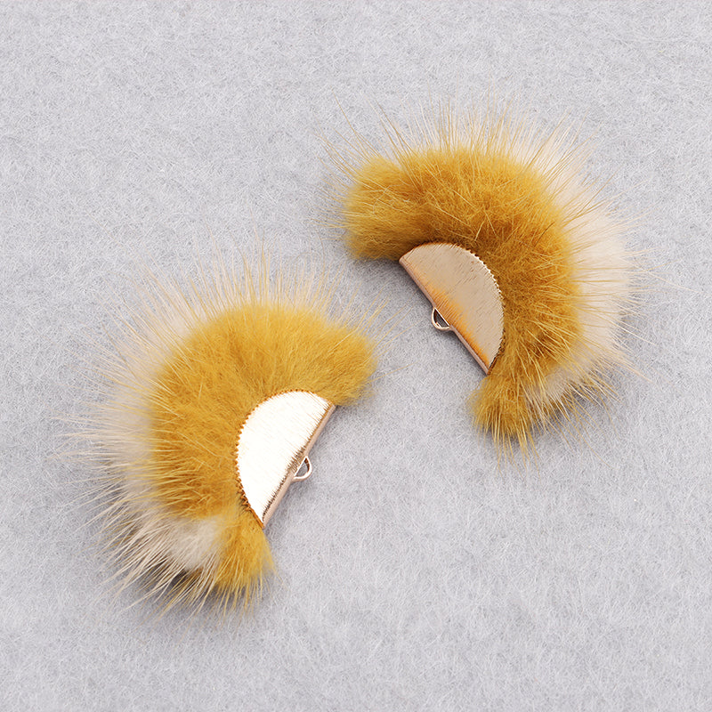 GUFEATHER M863,jewelry accessories,zircon,copper metal,hand made,real fur mink,fluffy ball,diy earings,jewelry making,6pcs/lot