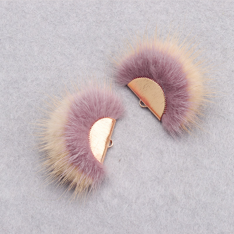 GUFEATHER M863,jewelry accessories,zircon,copper metal,hand made,real fur mink,fluffy ball,diy earings,jewelry making,6pcs/lot