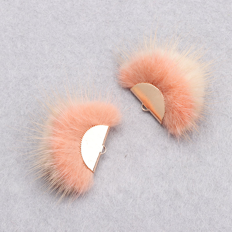 GUFEATHER M863,jewelry accessories,zircon,copper metal,hand made,real fur mink,fluffy ball,diy earings,jewelry making,6pcs/lot