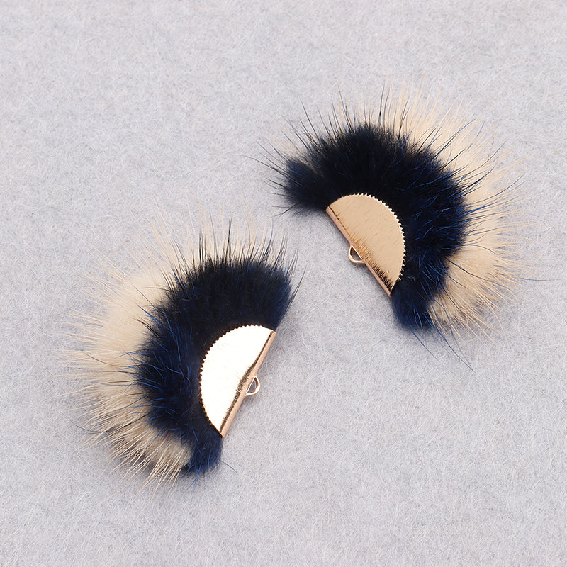 GUFEATHER M863,jewelry accessories,zircon,copper metal,hand made,real fur mink,fluffy ball,diy earings,jewelry making,6pcs/lot