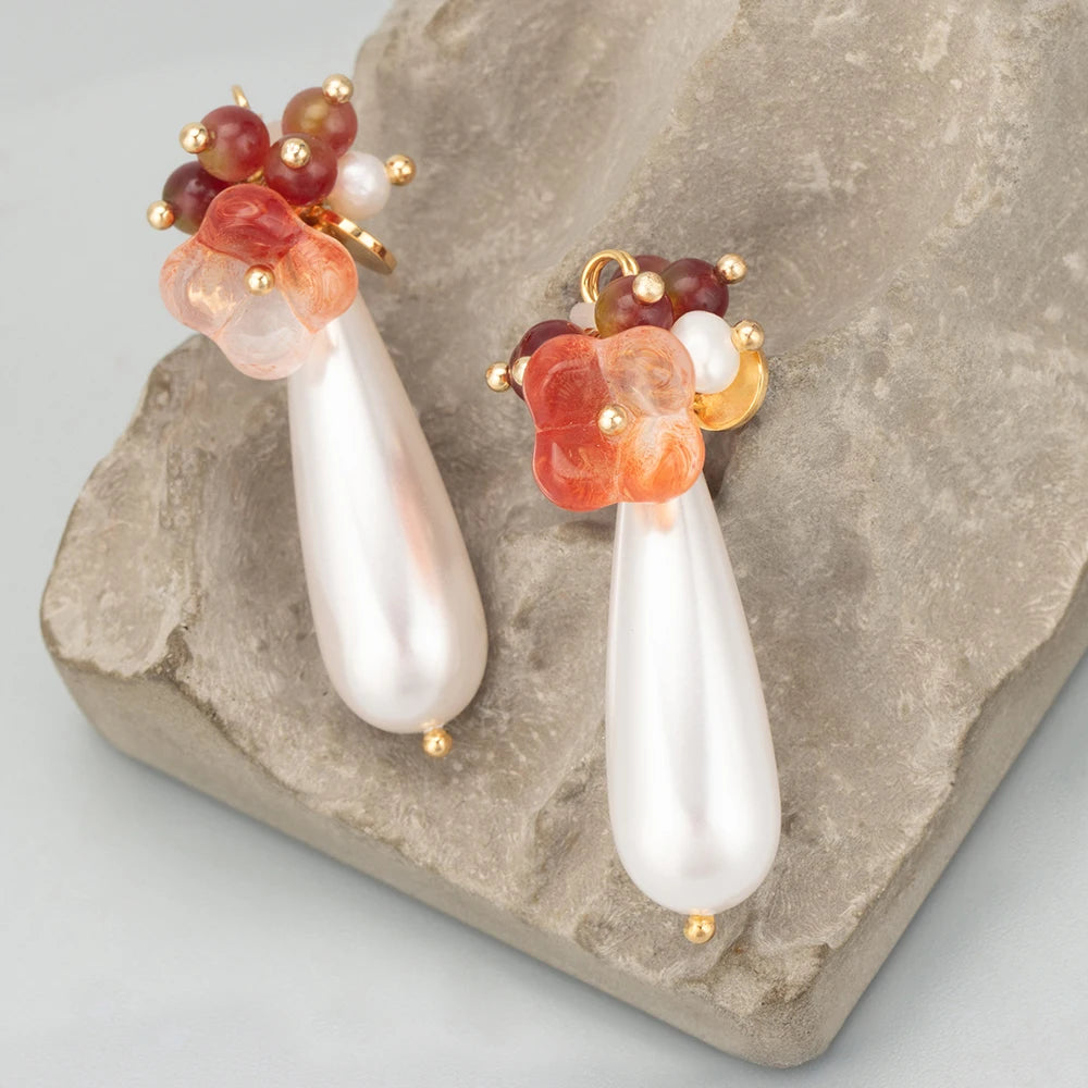 GUFEATHER MD50, accesorios de joyería, piedra natural, perlas de plástico, chapado en oro de 18 k, hecho a mano, fabricación de joyas, colgantes diy, 4 unids/lote 