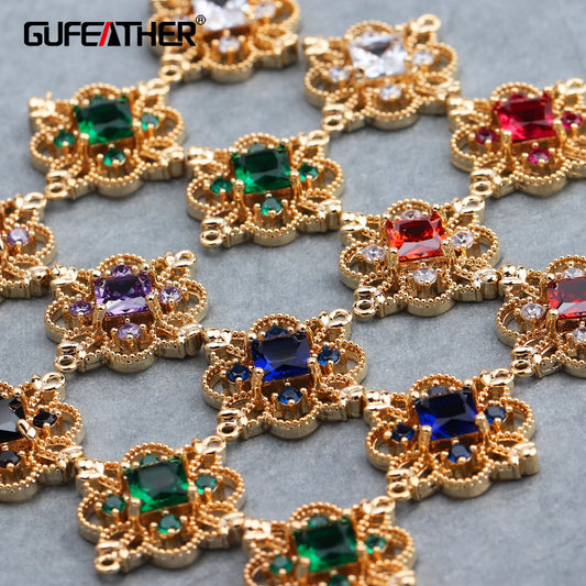 GUFEATHER M588, accessoires de bijoux, plaqué or 18 carats, pendentifs en zircon, passe REACH, sans nickel, fabrication de bijoux, boucles d'oreilles bricolage, 6 pièces/lot 