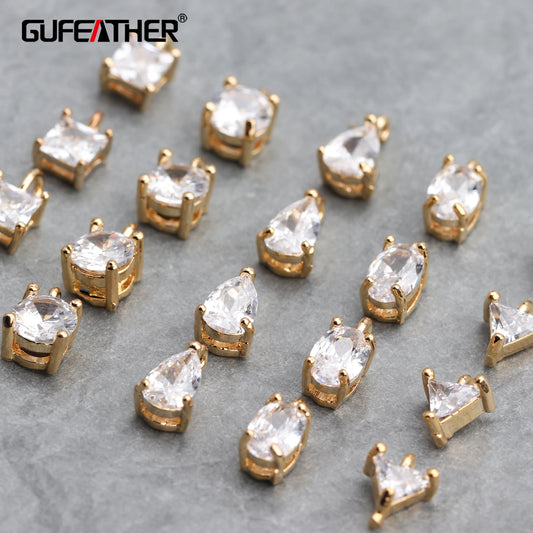 GUFEATHER M618, accessoires de bijoux, pass REACH, sans nickel, plaqué or 18 carats, fabrication de bijoux, pendentifs en zircon, boucles d'oreilles bricolage, 20 pièces/lot 