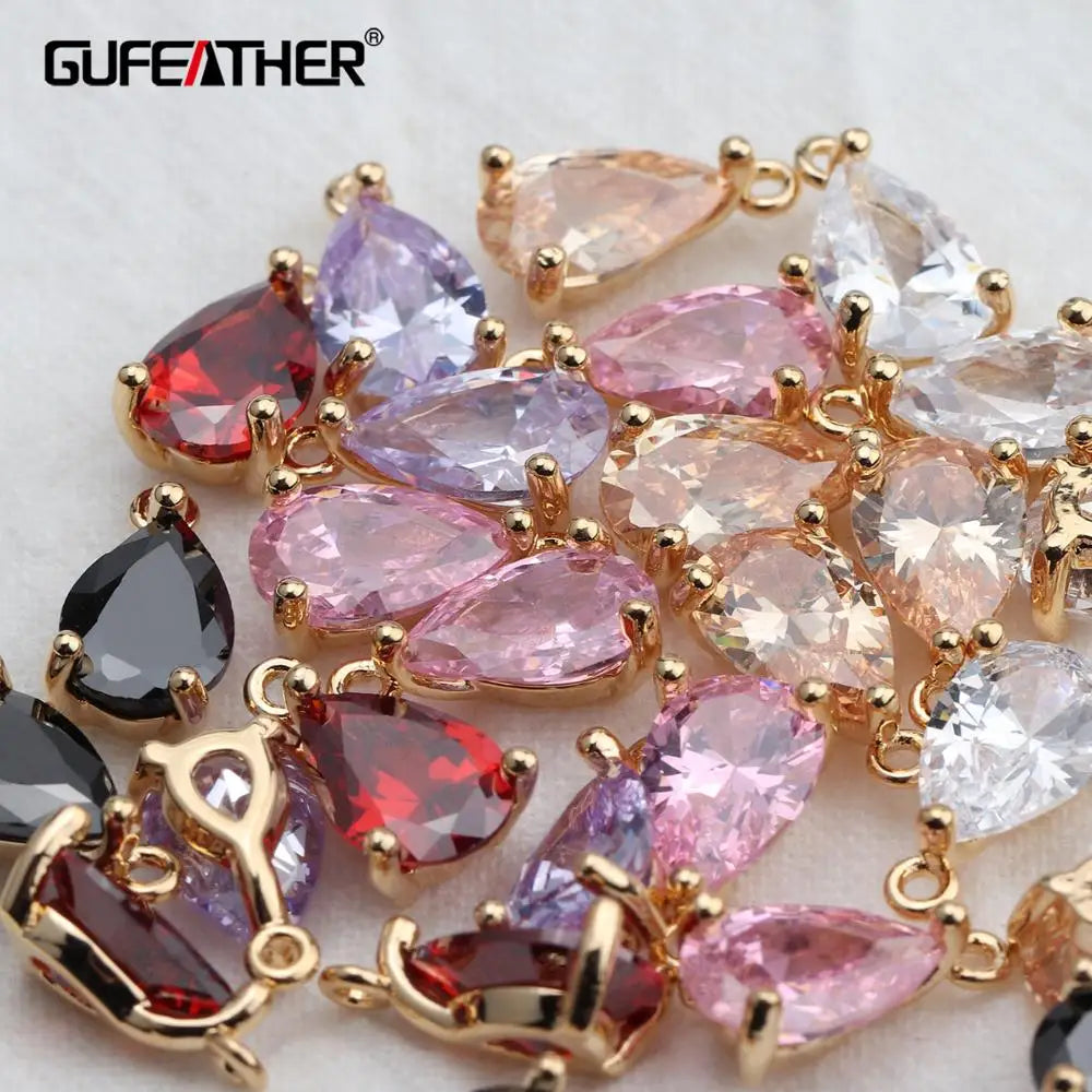 GUFEATHER M610,jewelry accessories,18k gold plated,copper,zircon pendant,pass REACH,nickel free,water drop,diy earring,10pcs/lot