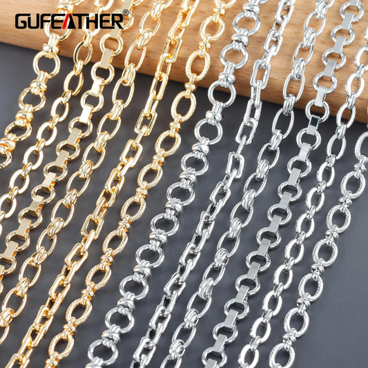 GUFEATHER C265, chaîne de bricolage, plaqué rhodium or 18 carats, métal cuivré, pass REACH, sans nickel, collier de bracelet à bricoler soi-même, fabrication de bijoux, 1 m/lot 