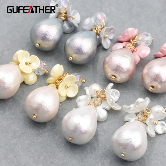 GUFEATHER M760, accessoires de bijoux, plaqué or 18 carats, pendentifs de boucles d'oreilles, perle de coton, fait à la main, breloques, fabrication de bijoux, 6 pièces/lot 