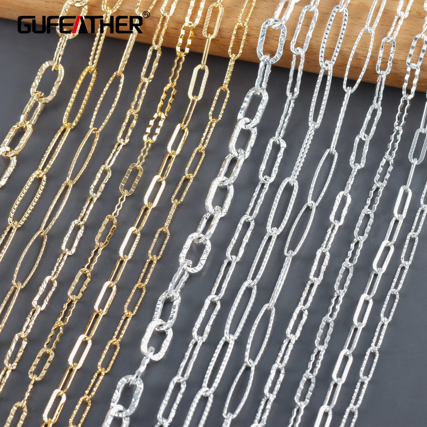 GUFEATHER C267, cadena diy, pass REACH, sin níquel, chapado en oro de 18 k, cobre, plata gruesa, fabricación de joyas, collar de pulsera diy, 1 m/lote 