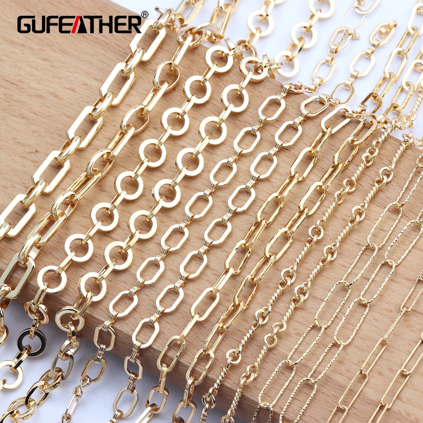 GUFEATHER C73, collier chaîne bricolage, pass REACH, sans nickel, plaqué or 18 carats, accessoires de bijoux, cuivre, breloques, fabrication de bijoux, 1 m/lot 