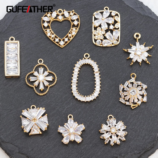 GUFEATHER M538, accessoires de bijoux, plaqué or 18 carats, cuivre, pass REACH, sans nickel, pendentif en zircon bricolage, fabrication de bijoux, 10 pièces/lot 