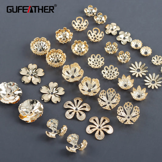 GUFEATHER M1038, accesorios de joyería, chapado en oro de 18 quilates, cobre, pase REACH, sin níquel, flor, pendientes de bricolaje, fabricación de joyas, un paquete 