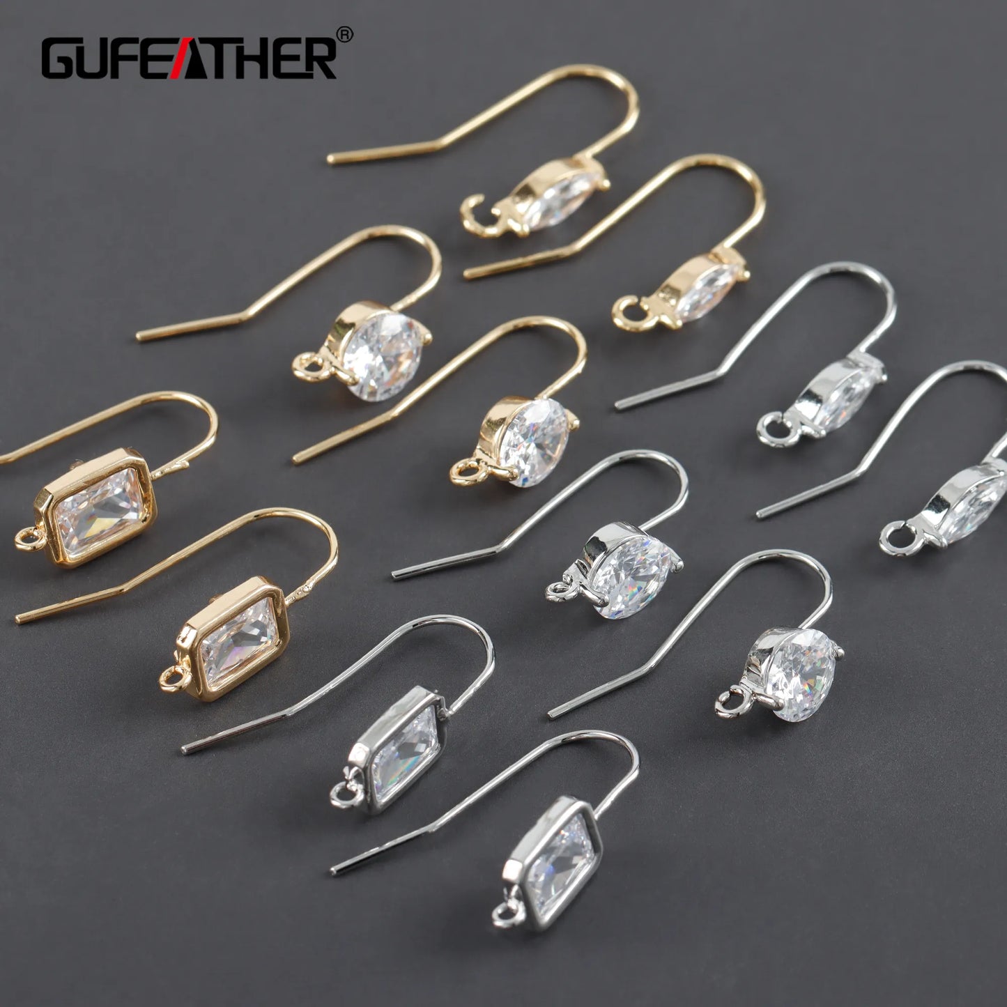 GUFEATHER M1058, accessoires de bijoux, pass REACH, sans nickel, plaqué rhodium or 18 carats, cuivre, zircons, crochets, fabrication de bijoux, 10 pièces/lot 