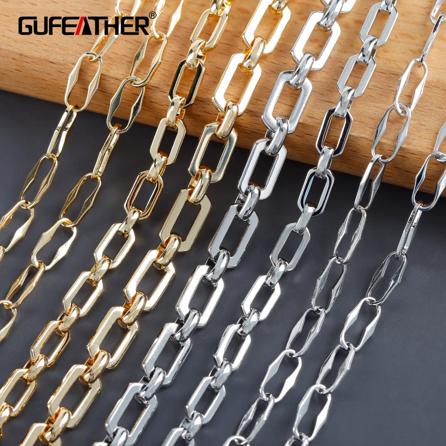 GUFEATHER C77, chaîne de bricolage, pass REACH, sans nickel, plaqué rhodium or 18 carats, cuivre, breloques, fabrication de bijoux, collier de bracelet à faire soi-même, 1 m/lot 