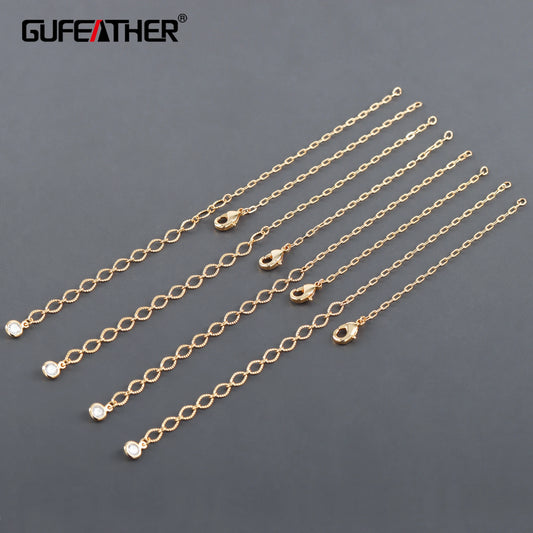 GUFEATHER M1138, accessoires de bijoux, bracelet à bricoler soi-même, chaîne d'extension, passe REACH, sans nickel, plaqué or 18 carats, cuivre, bijoux à bricoler soi-même, 2 pièces/lot 