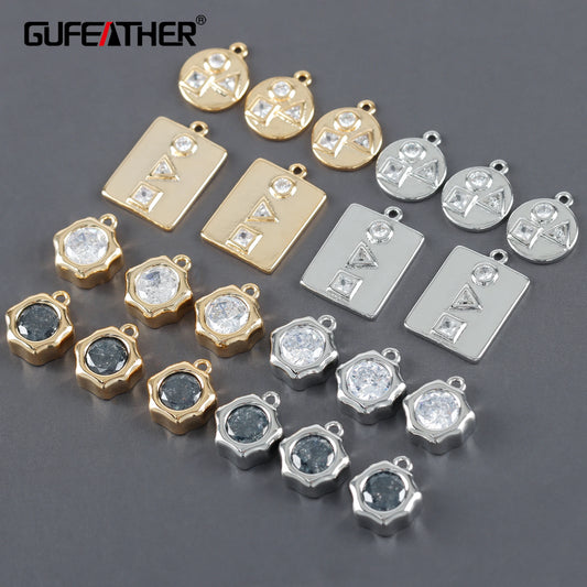 GUFEATHER M1128, accessoires de bijoux, plaqué rhodium or 18 carats, cuivre, zircons, pass REACH, sans nickel, bijoux pendentifs à faire soi-même, 6 pièces/lot 