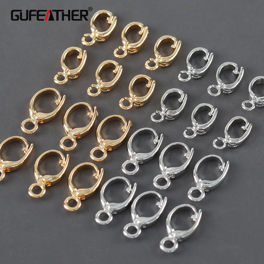 GUFEATHER M1087, accesorios de bricolaje, conector, alcance de paso, sin níquel, chapado en rodio de oro de 18 k, cobre, ganchos, fabricación de joyas, 10 unids/lote 