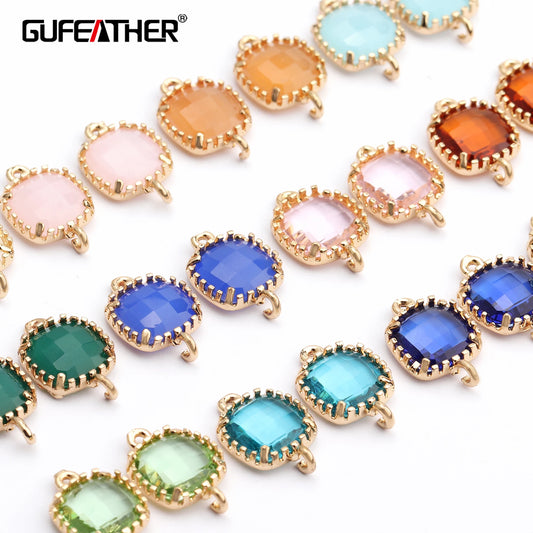 GUFEATHER M462, accessoires de bijoux, métal cuivre, fait à la main, verre, breloques, résultats de fabrication de bijoux, pendentifs de bricolage, 10 pièces/lot 