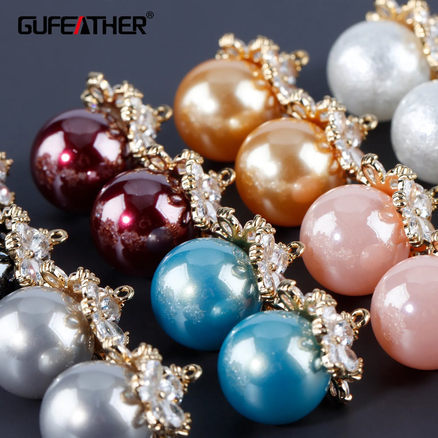 GUFEATHER M935,jewelry accessories,18k gold plated,zircon,plastic pearl,charms,hand made,diy earrings,jewelry making,6pcs/lot