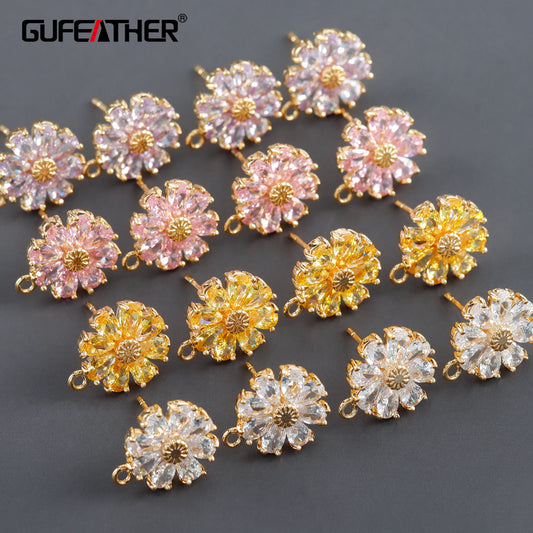 GUFEATHER M1033, accessoires de bijoux, pass REACH, sans nickel, plaqué or 18 carats, cuivre, zircons, boucles d'oreilles bricolage, fabrication de bijoux, 6 pièces/lot 