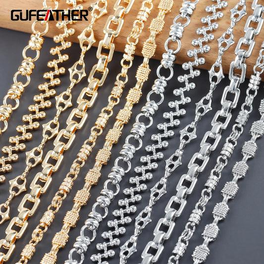 GUFEATHER C253, chaîne de bricolage, plaqué rhodium or 18 carats, cuivre, pass REACH, sans nickel, collier de bracelet à bricoler soi-même, fabrication de bijoux, 50 cm/lot 