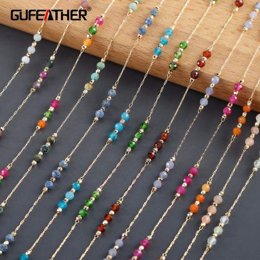 GUFEATHER C218, chaîne de bricolage, pass REACH, sans nickel, plaqué or 18 carats, cuivre, pierre précieuse naturelle, breloque, collier de bricolage, fabrication de bijoux, 1 m/lot 