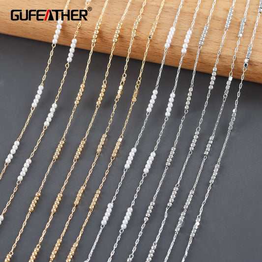 GUFEATHER C247, chaîne de bricolage, pass REACH, sans nickel, plaqué rhodium or 18 carats, cuivre, perle en plastique, collier à faire soi-même, fabrication de bijoux, 1 m/lot 