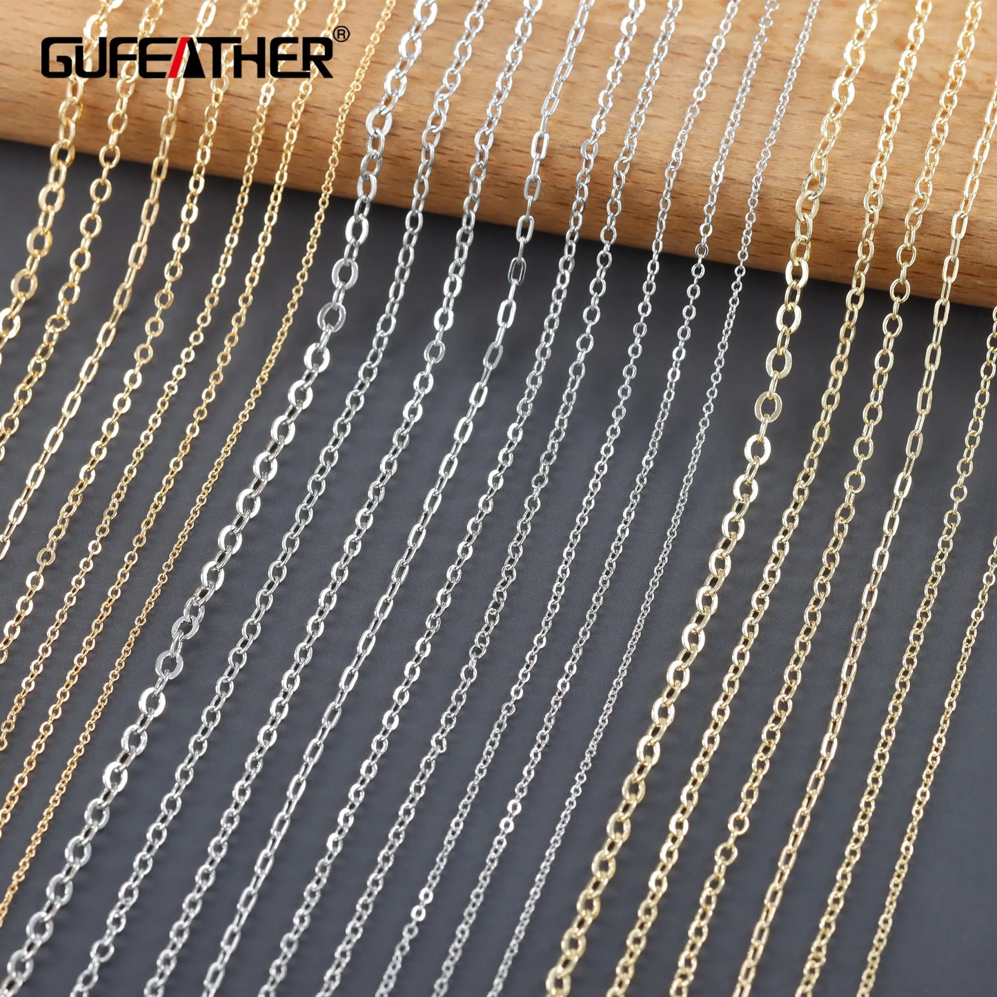 GUFEATHER C259, chaîne de bricolage, plaqué or 18k 14k, plaqué rhodium, métal cuivré, pass REACH, sans nickel, collier de bracelet de bricolage, 3 m/lot 