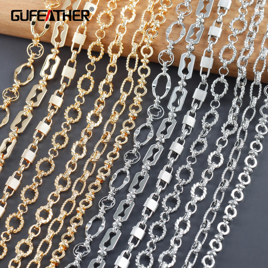 GUFEATHER C257, chaîne de bricolage, plaqué rhodium or 18 carats, métal cuivré, pass REACH, sans nickel, collier de bracelet à bricoler soi-même, fabrication de bijoux, 1 m/lot 