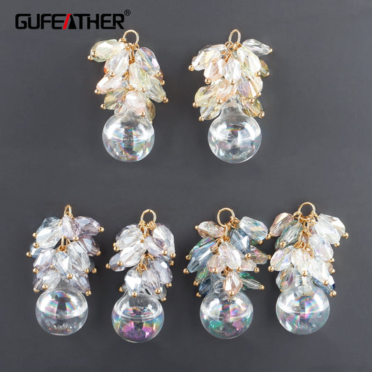 GUFEATHER M1084, accessoires de bijoux, perles de verre faites à la main, cristal, plaqué or 18 carats, breloques, pendentifs de bricolage, fabrication de bijoux, 6 pièces/lot 