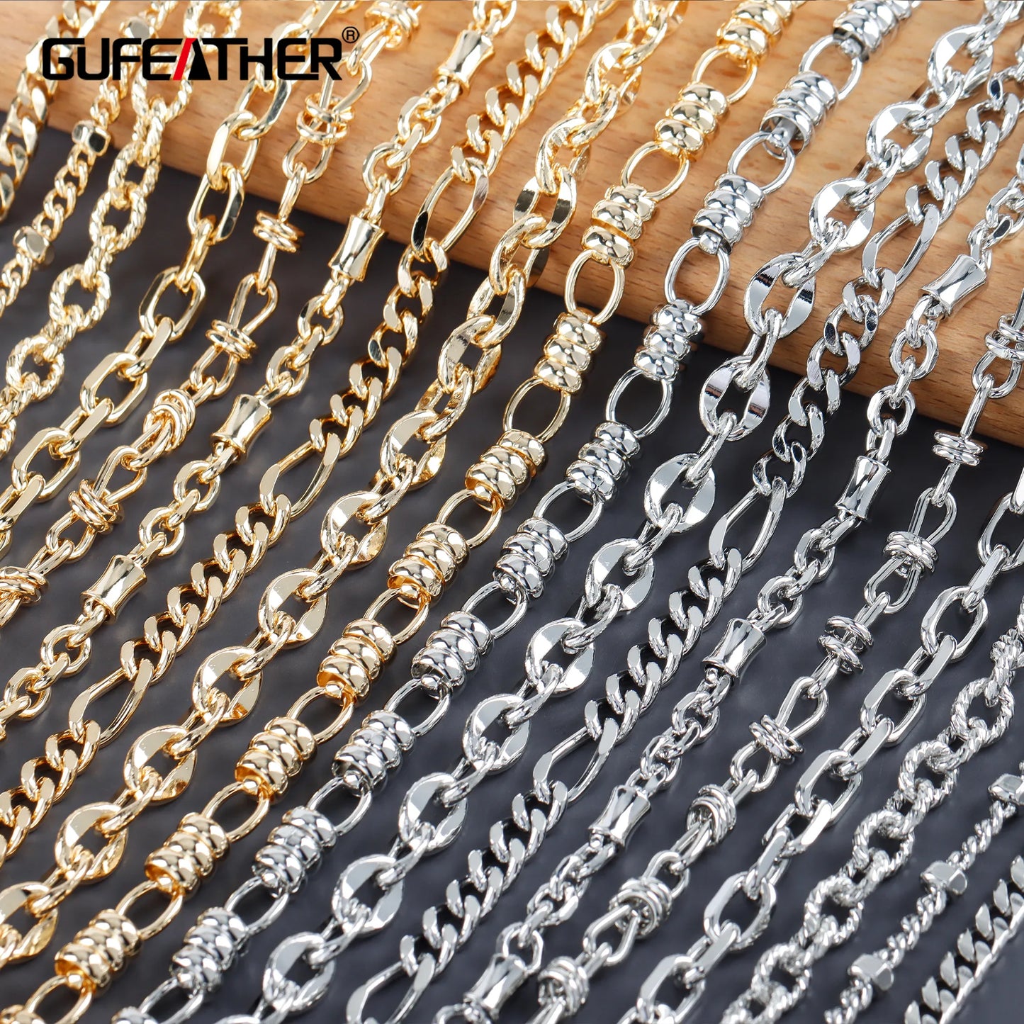 GUFEATHER C219, chaîne de bricolage, pass REACH, sans nickel, plaqué rhodium or 18 carats, cuivre, breloque, collier de bracelet à bricoler soi-même, fabrication de bijoux, 1 m/lot 