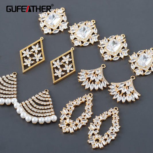 GUFEATHER M1130, accessoires de bijoux, plaqué or 18 carats, cuivre, zircons, pass REACH, sans nickel, pendentifs de bricolage, fabrication de bijoux, 6 pièces/lot 