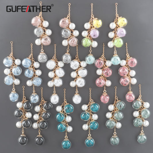 GUFEATHER M1081, perles de verre, perles, plumes, passe REACH, sans nickel, plaqué or 18 carats, fabrication de bijoux, boucles d'oreilles pendentifs DIY, 2 pièces/lot 