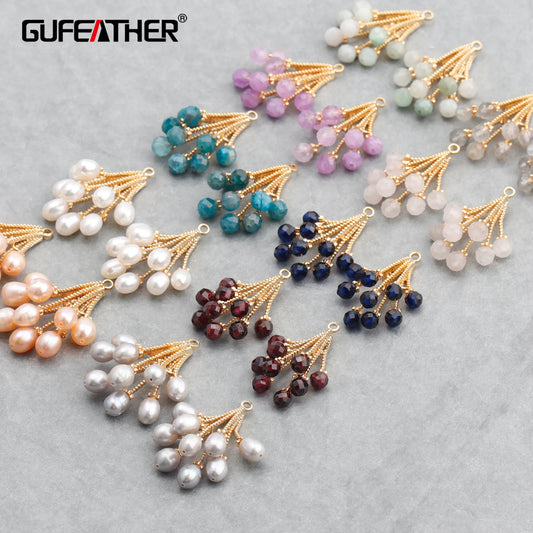 GUFEATHER M734, résultats de fabrication de bijoux, pass REACH, sans nickel, plaqué or 18 carats, pierre naturelle, perle naturelle, pendentifs de bricolage, 4 pièces/lot 