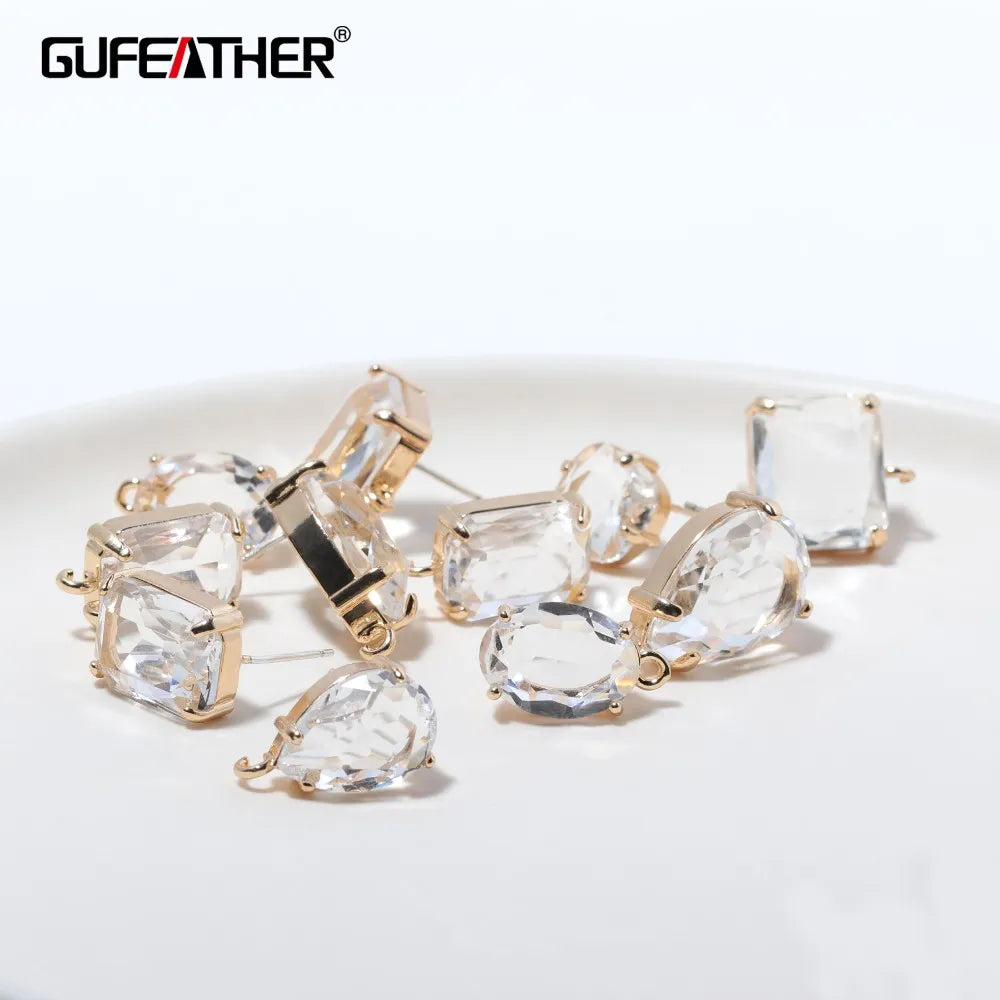 GUFEATHER M337, accesorios de joyería, cobre, vidrio transparente, dijes, hechos a mano, pendientes de tuerca diy, fabricación de joyas, 10 unids/lote 