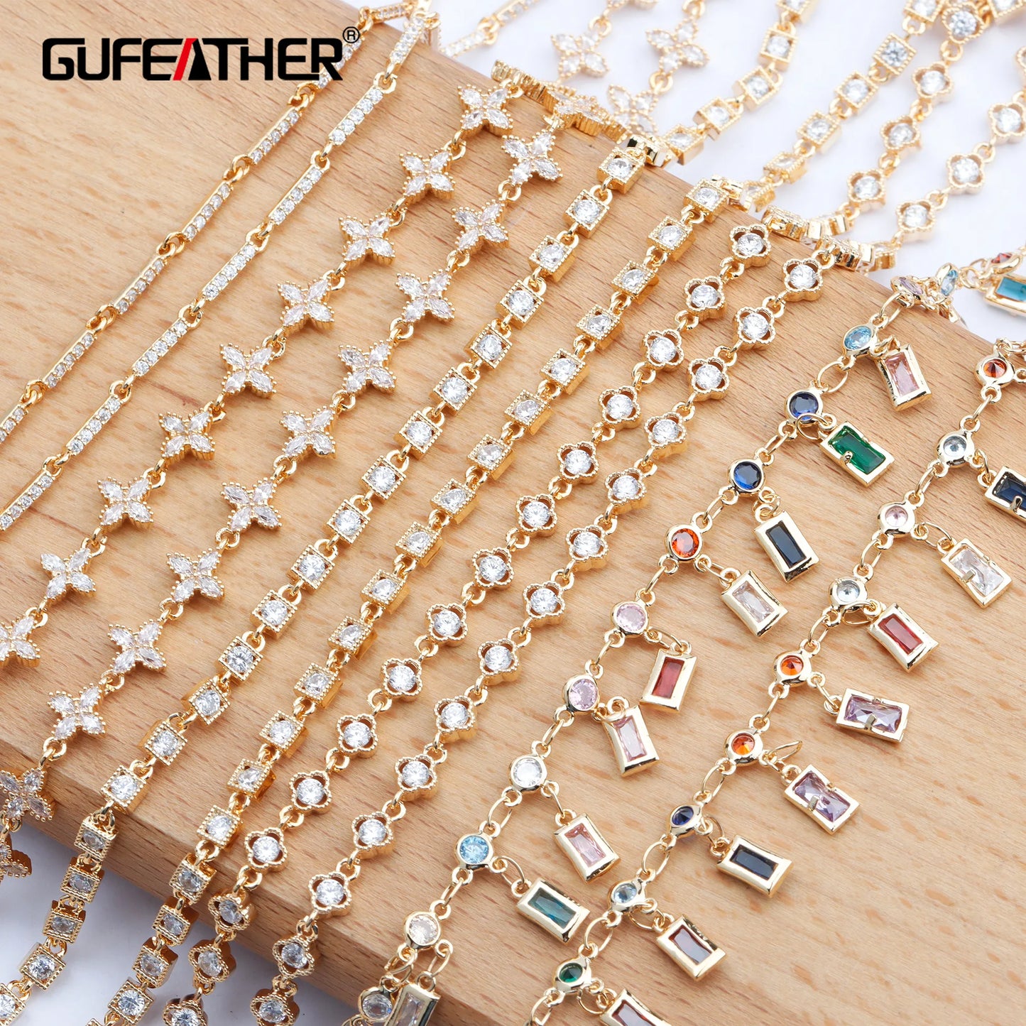 GUFEATHER C78, ​​accessoires de bijoux, plaqué or 18 carats, zircons, pass REACH, sans nickel, fabrication de bijoux, collier en chaîne à faire soi-même, 50 cm/lot 