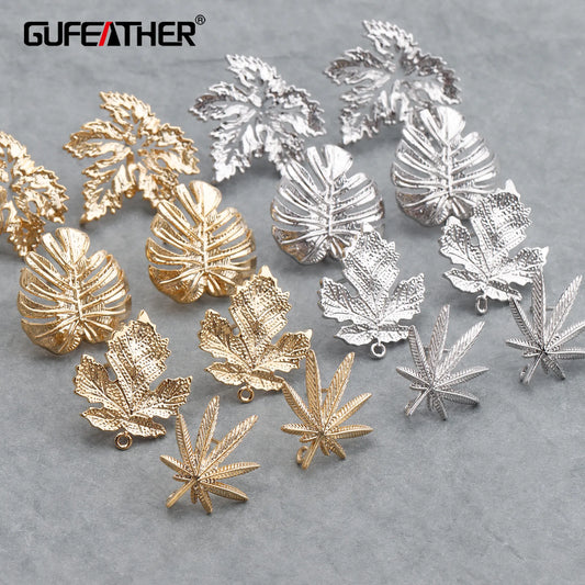 GUFEATHER M696, accessoires de bijoux, plaqué or 18k, cuivre, pass REACH, sans nickel, feuilles, fabrication de bijoux, boucles d'oreilles DIY, 10 pièces/lot 