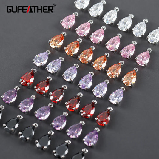 GUFEATHER M1106, accessoires de bijoux, cuivre, plaqué rhodium, zircons, pass REACH, sans nickel, pendentifs de bricolage, fabrication de bijoux, 10 pièces/lot 