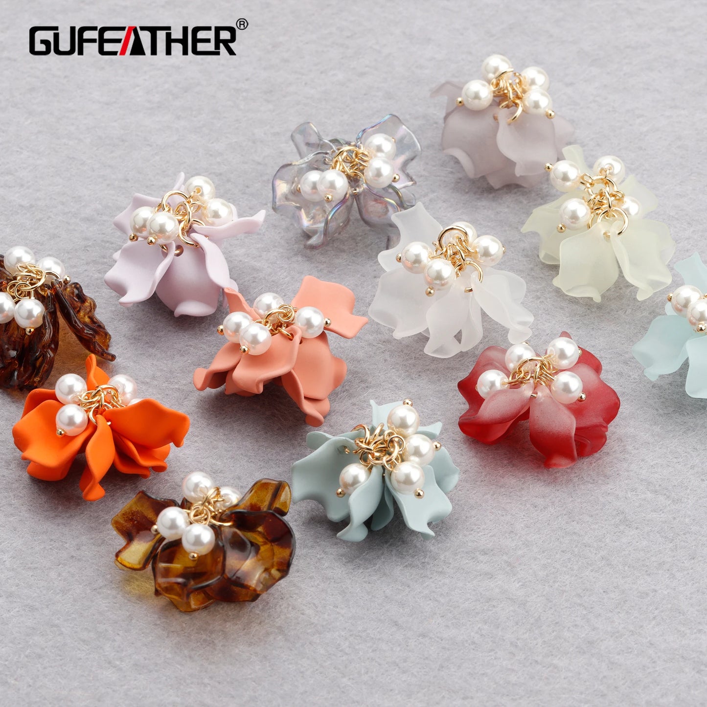 GUFEATHER M891,jewelry accessories,flower shape,copper metal,plastic pearl,resin,hand made,diy earrings,jewelry making,6pcs/lot