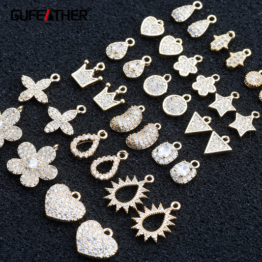 GUFEATHER M907,jewelry accessories,pass REACH,nickel free,18k gold plated,zircon,copper,earring pendant,jewelry making,20pcs/lot